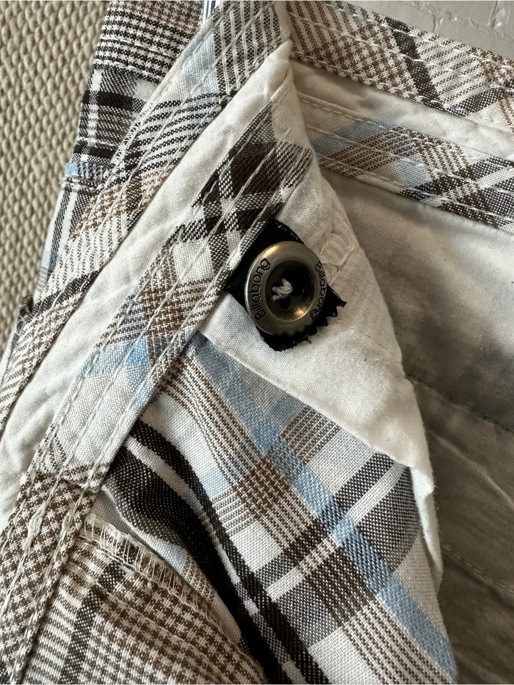 Billabong Tan Brown and Blue Plaid Shorts